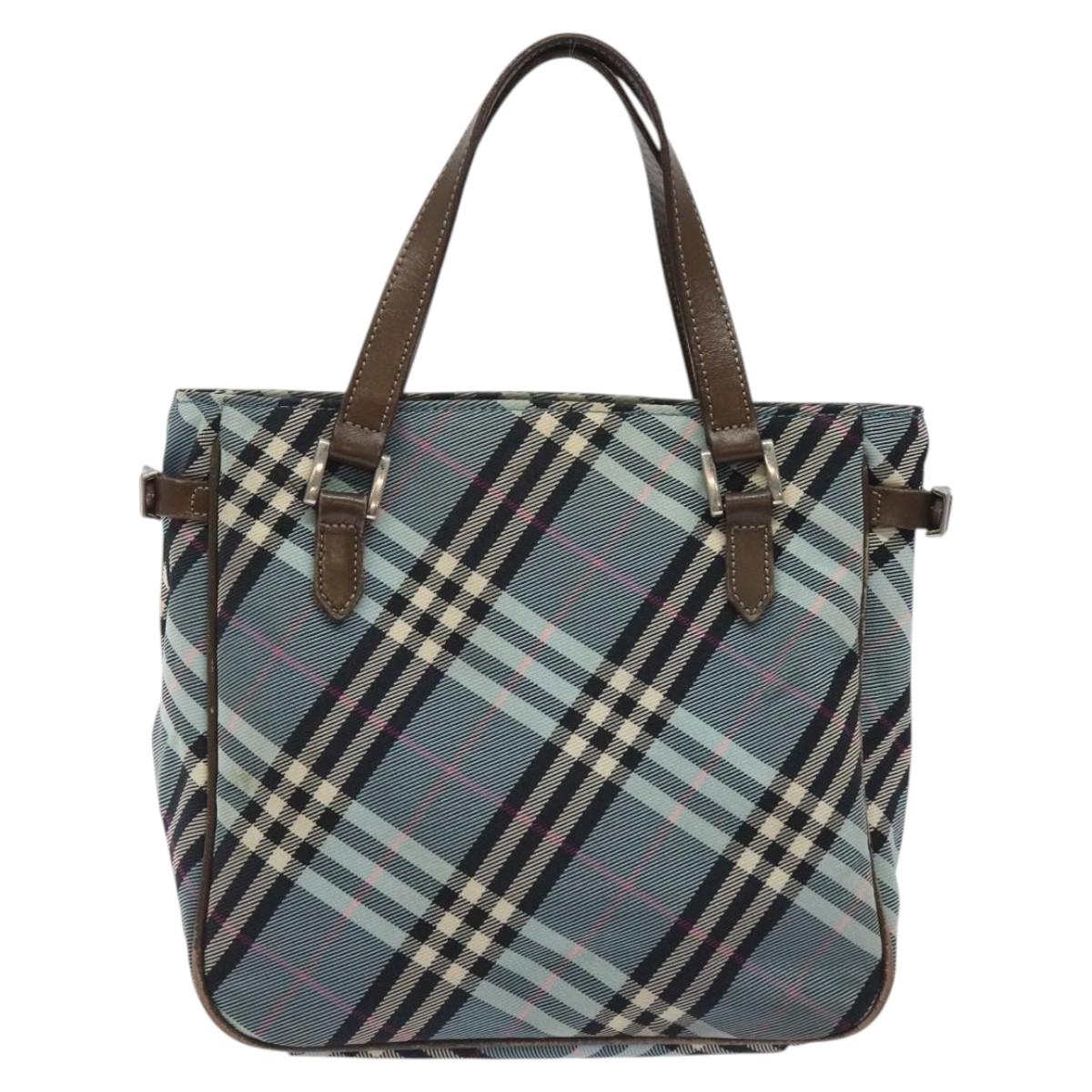 BURBERRY Nova Check Blue Label Hand Bag Nylon Blue Silver Auth 128058