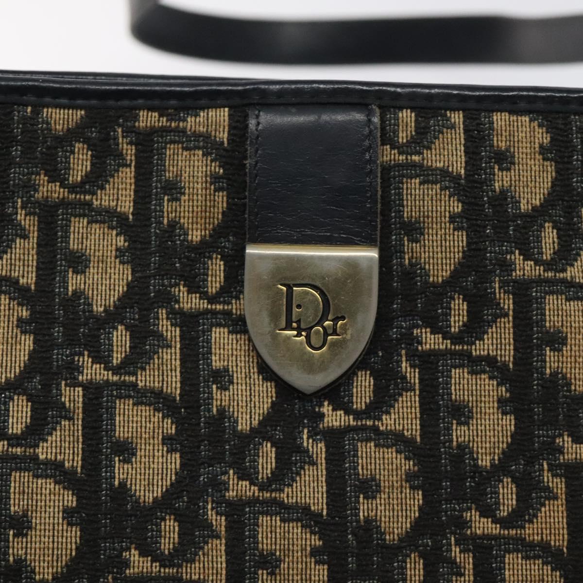 Christian Dior Trotter Canvas Shoulder Bag Navy Gold Auth 128065