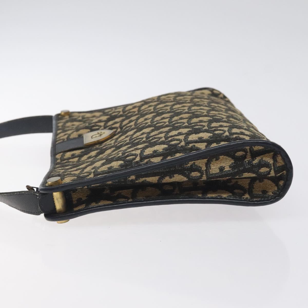 Christian Dior Trotter Canvas Shoulder Bag Navy Gold Auth 128065