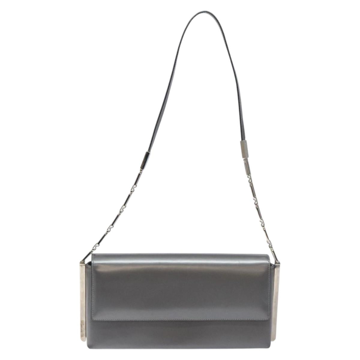 Salvatore Ferragamo Shoulder Bag Patent leather Silver tone Auth 128102