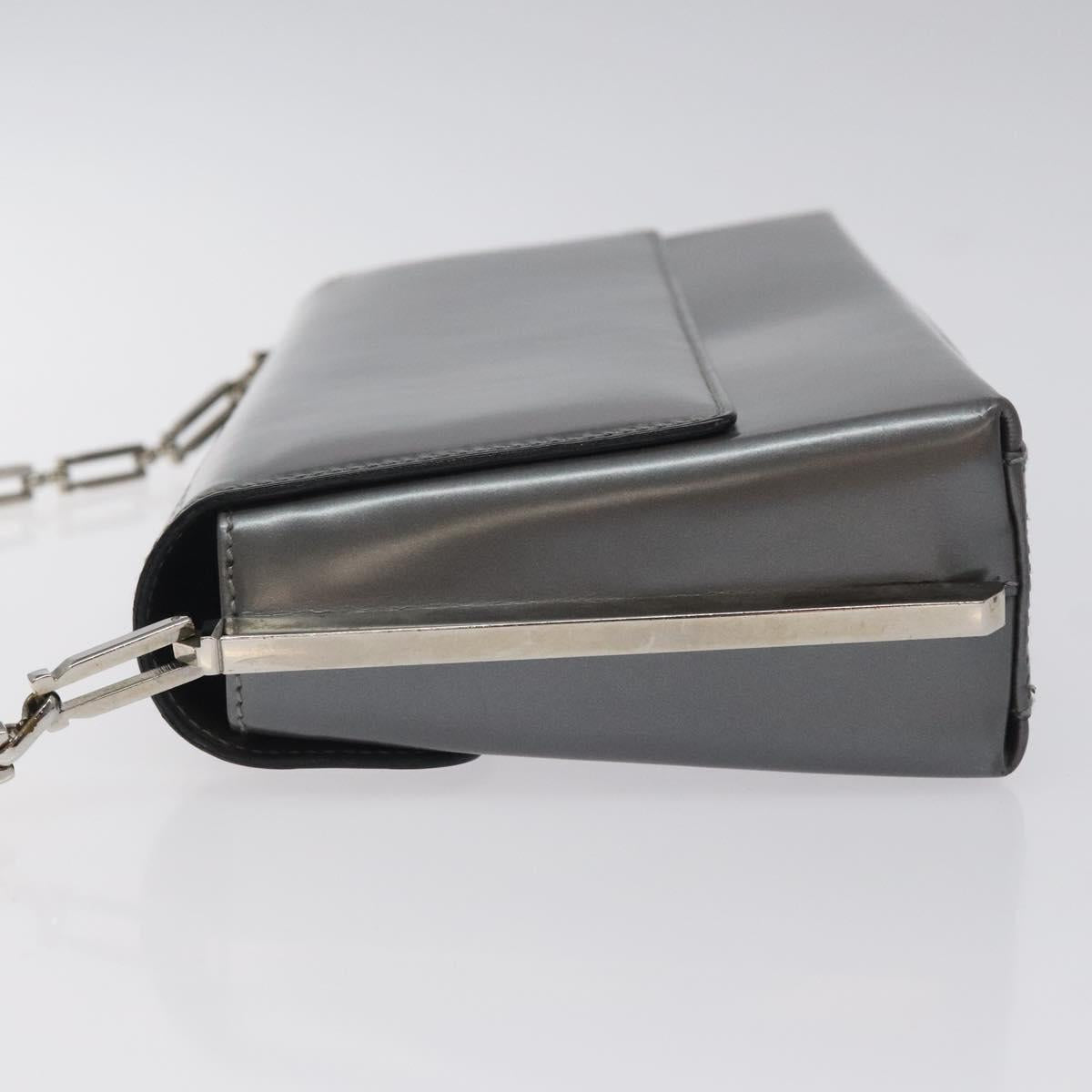 Salvatore Ferragamo Shoulder Bag Patent leather Silver tone Auth 128102