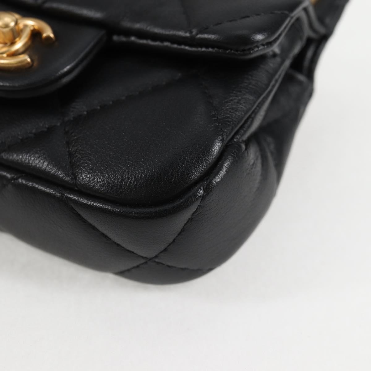 CHANEL Chain Pouch Shoulder Bag Lamb Skin Black Gold CC Auth 128104SM