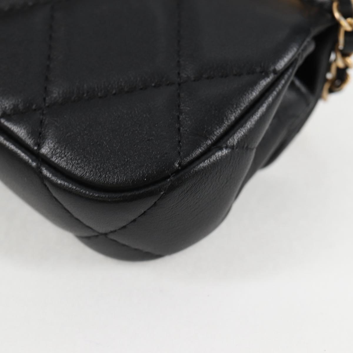 CHANEL Chain Pouch Shoulder Bag Lamb Skin Black Gold CC Auth 128104SM