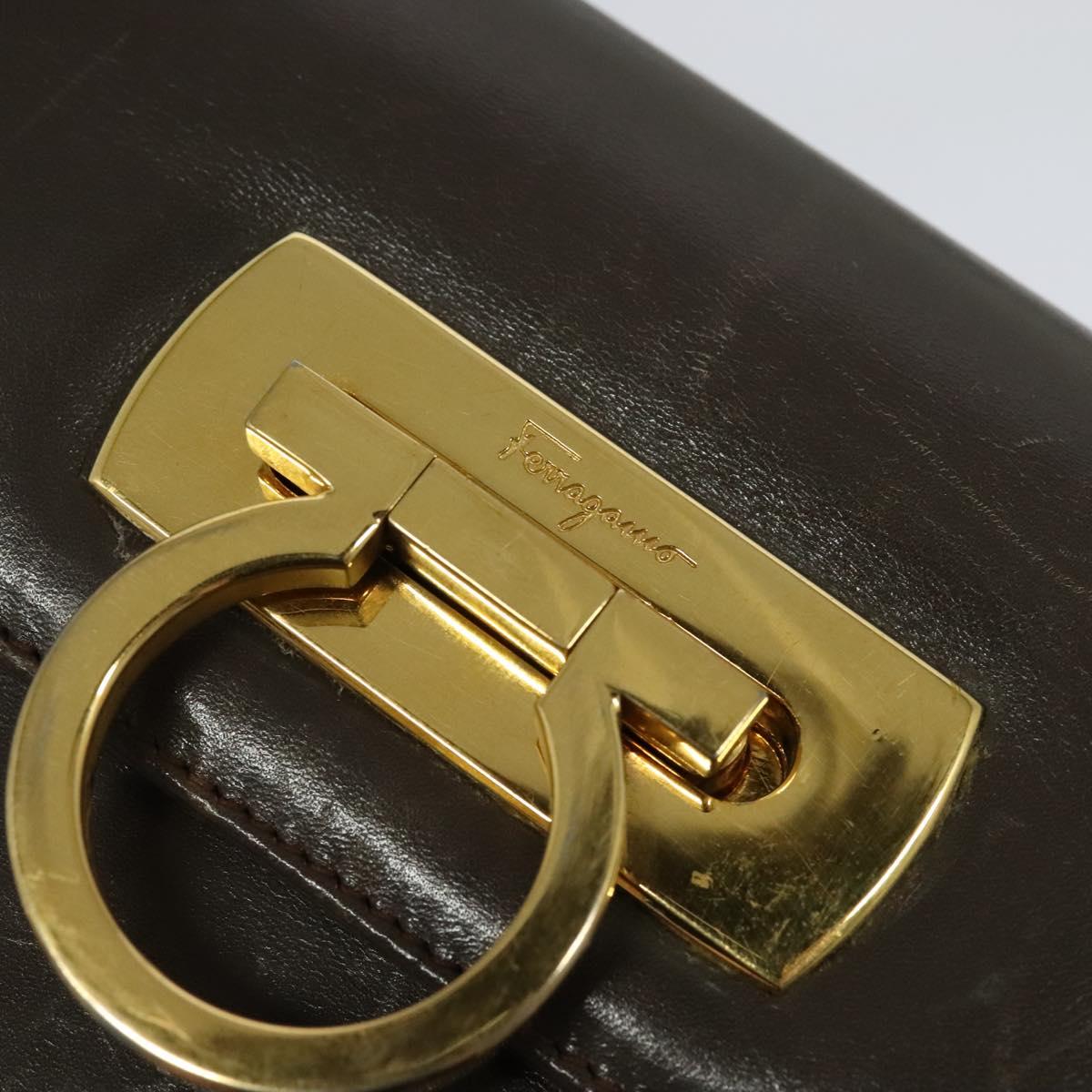Salvatore Ferragamo Gancini Shoulder Bag Leather Brown Gold Auth 128109