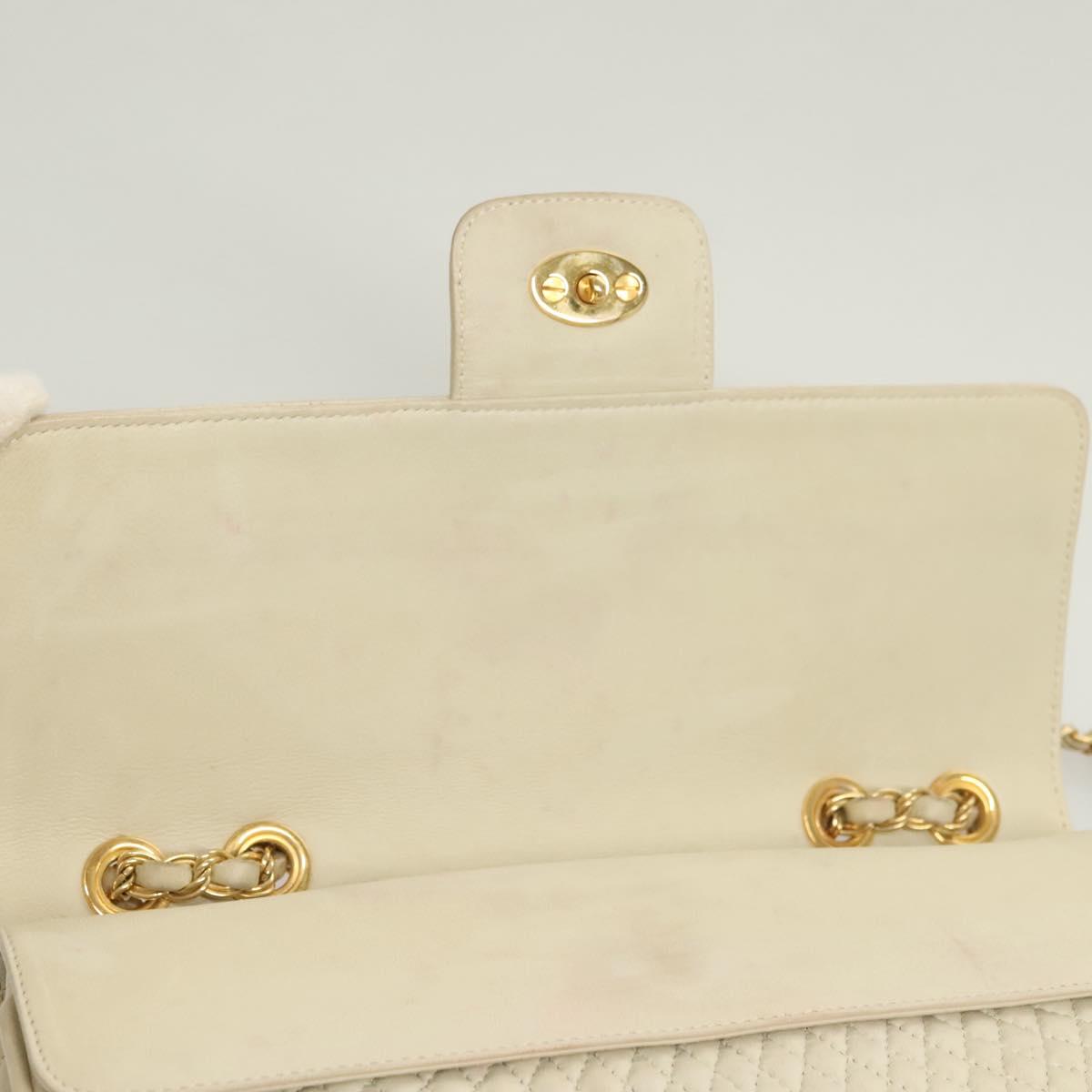 BALLY Chain Quilted Shoulder Bag Leather White Gold Auth 128125