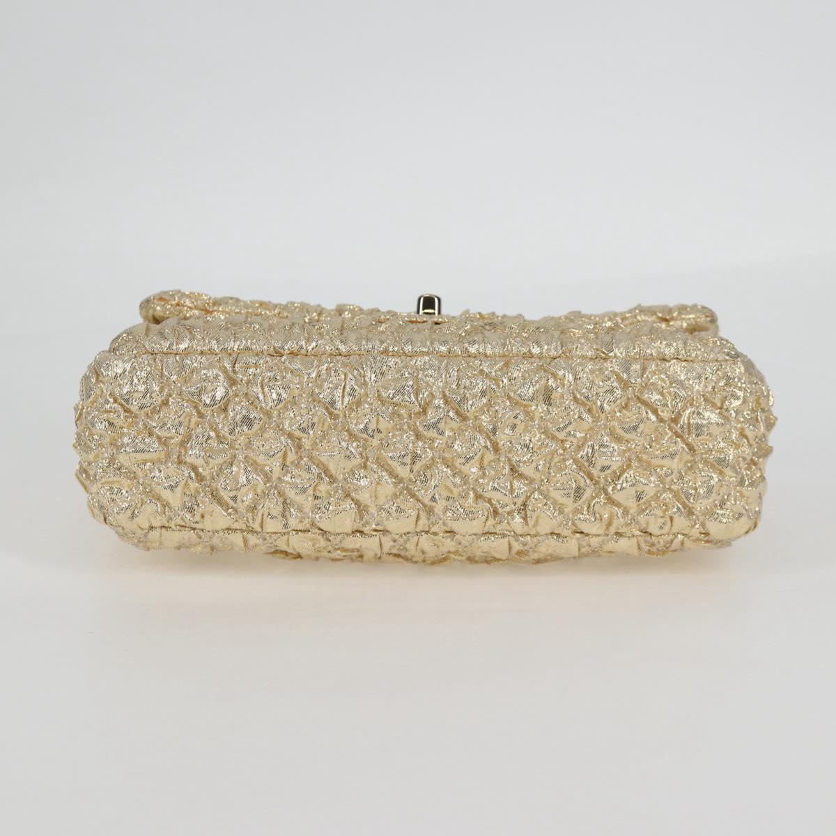 CHANEL Matelasse 23 Double Flap Chain Bag Cotton Leather Gold CC Auth 128126SV