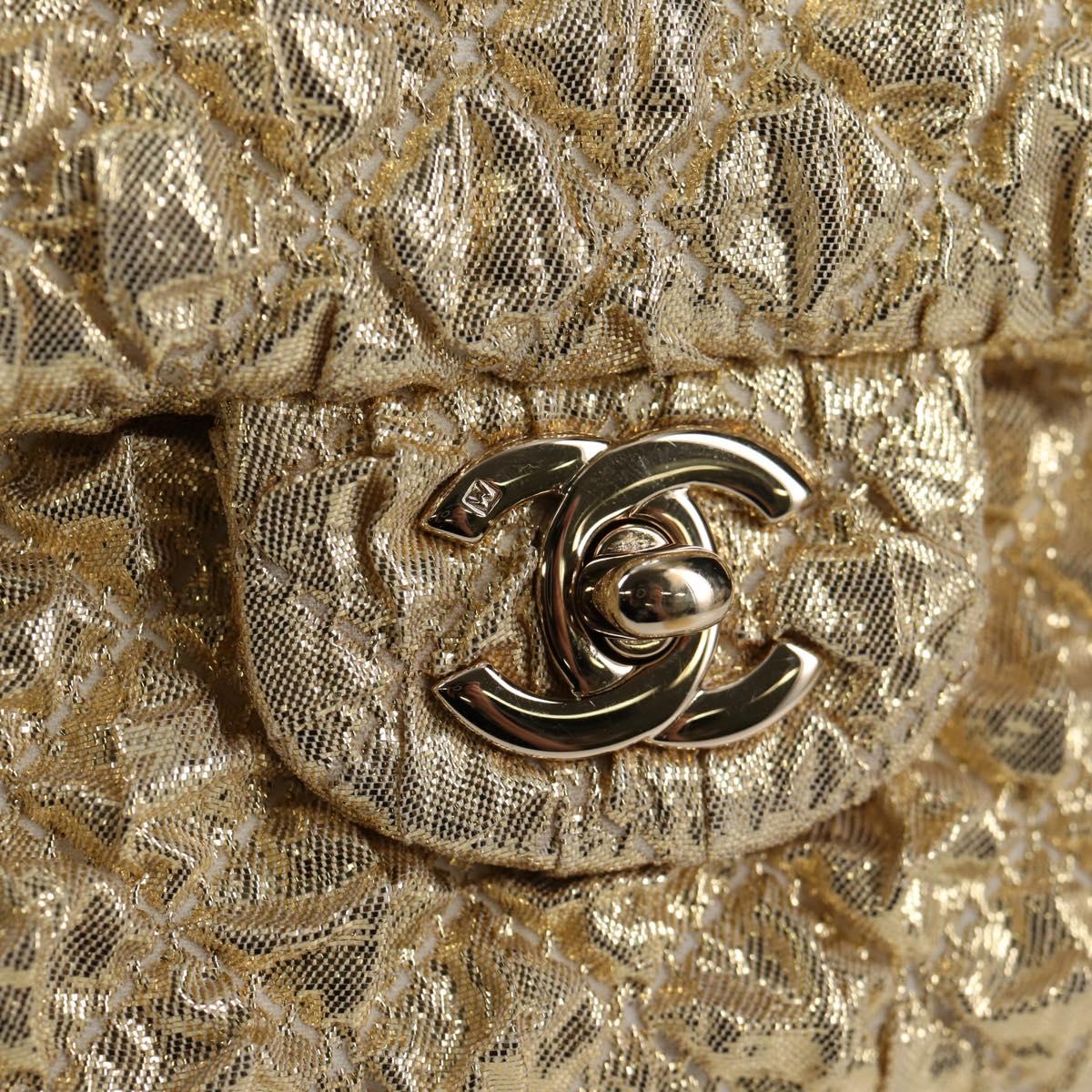 CHANEL Matelasse 23 Double Flap Chain Bag Cotton Leather Gold CC Auth 128126SV