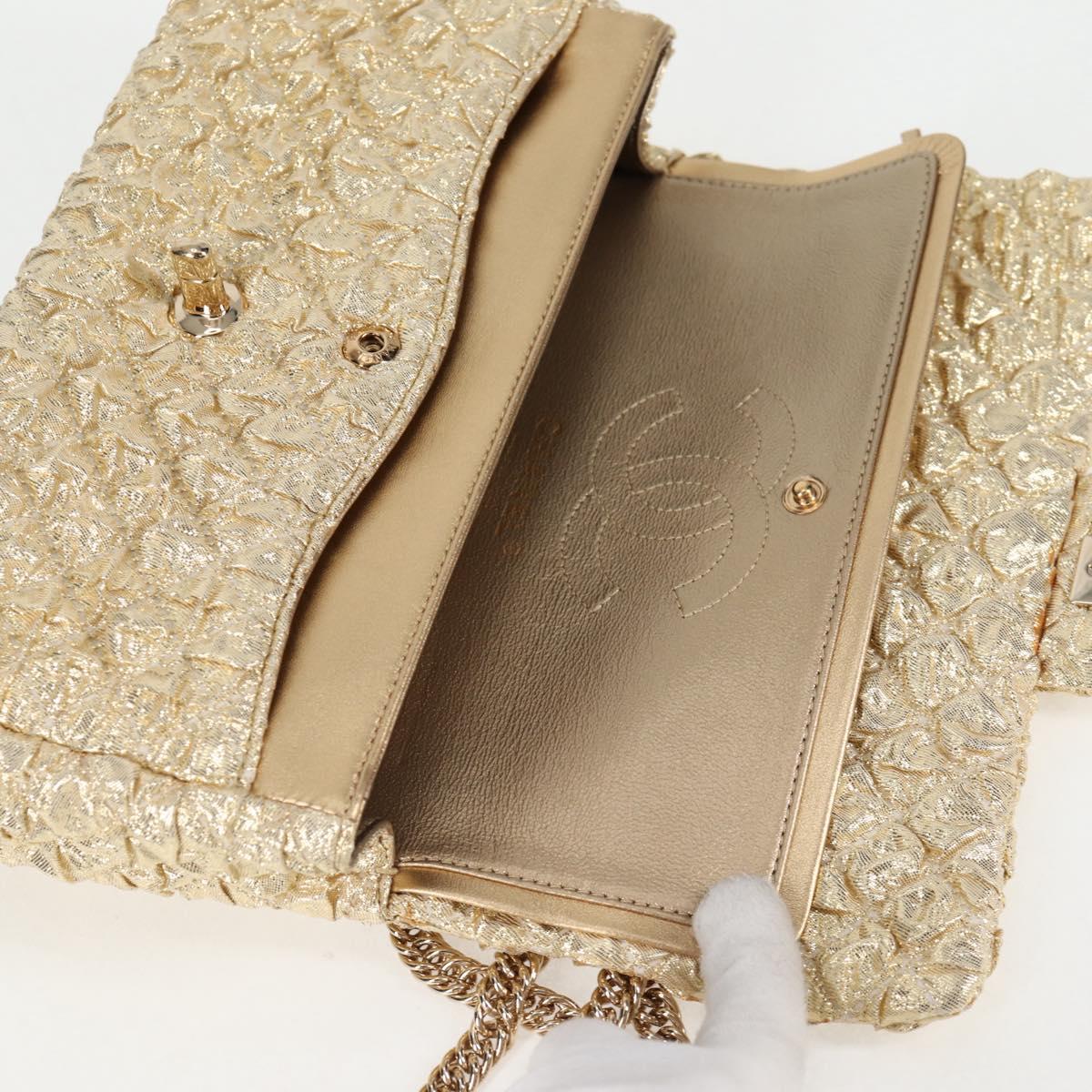 CHANEL Matelasse 23 Double Flap Chain Bag Cotton Leather Gold CC Auth 128126SV