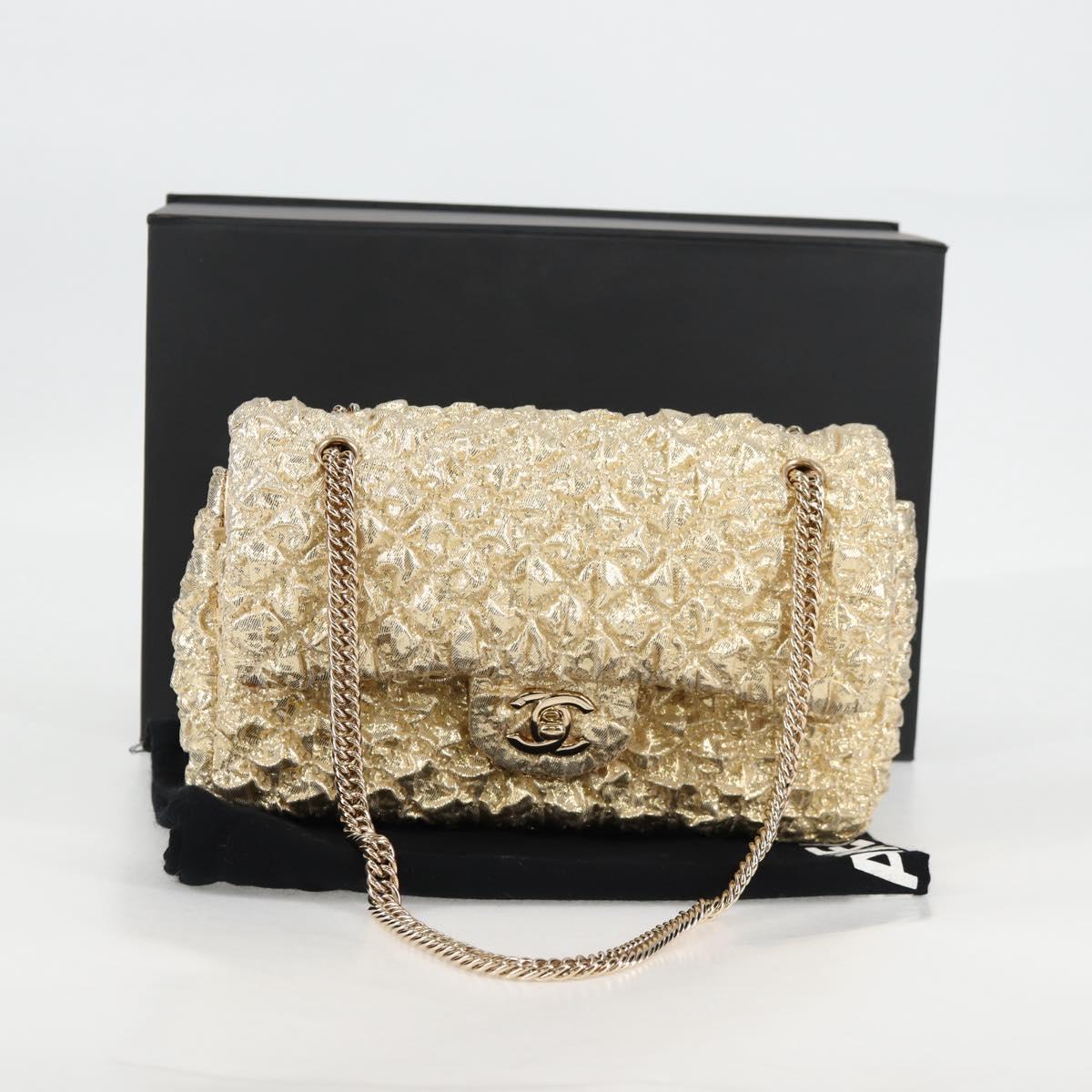 CHANEL Matelasse 23 Double Flap Chain Bag Cotton Leather Gold CC Auth 128126SV