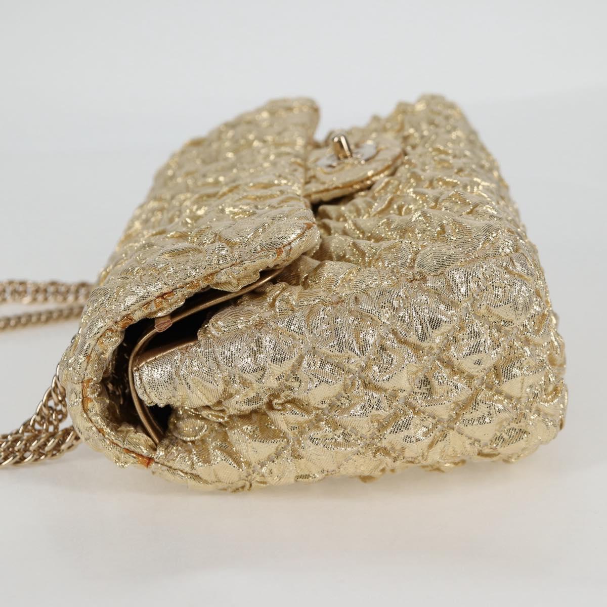CHANEL Matelasse 23 Double Flap Chain Bag Cotton Leather Gold CC Auth 128126SV