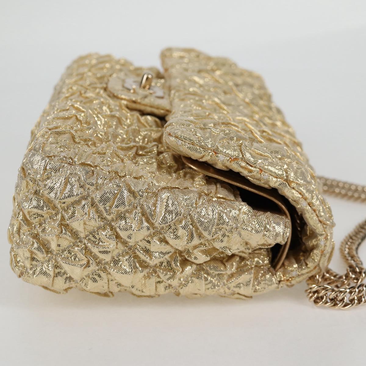 CHANEL Matelasse 23 Double Flap Chain Bag Cotton Leather Gold CC Auth 128126SV