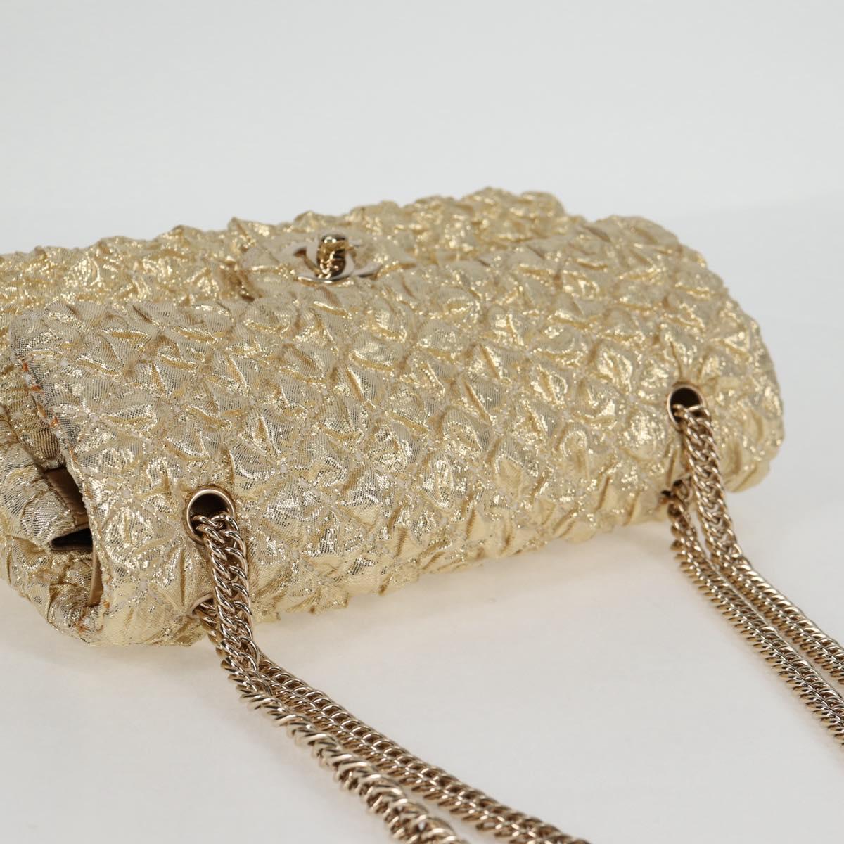 CHANEL Matelasse 23 Double Flap Chain Bag Cotton Leather Gold CC Auth 128126SV