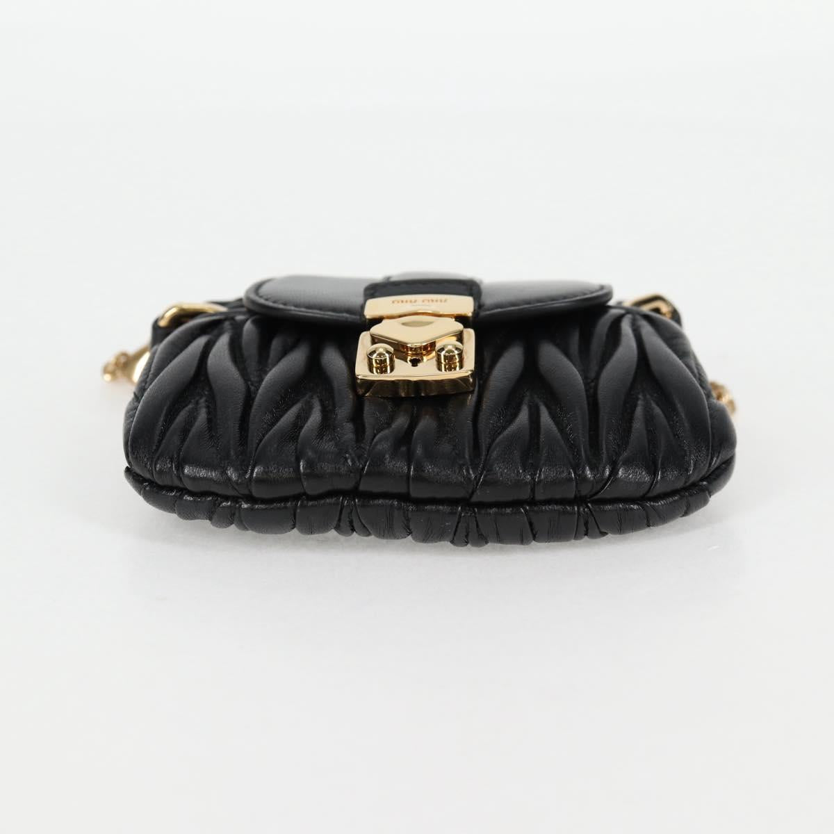 Miu Miu Matelasse Chain Pouch Shoulder Bag Leather Black Gold Auth 128140SM