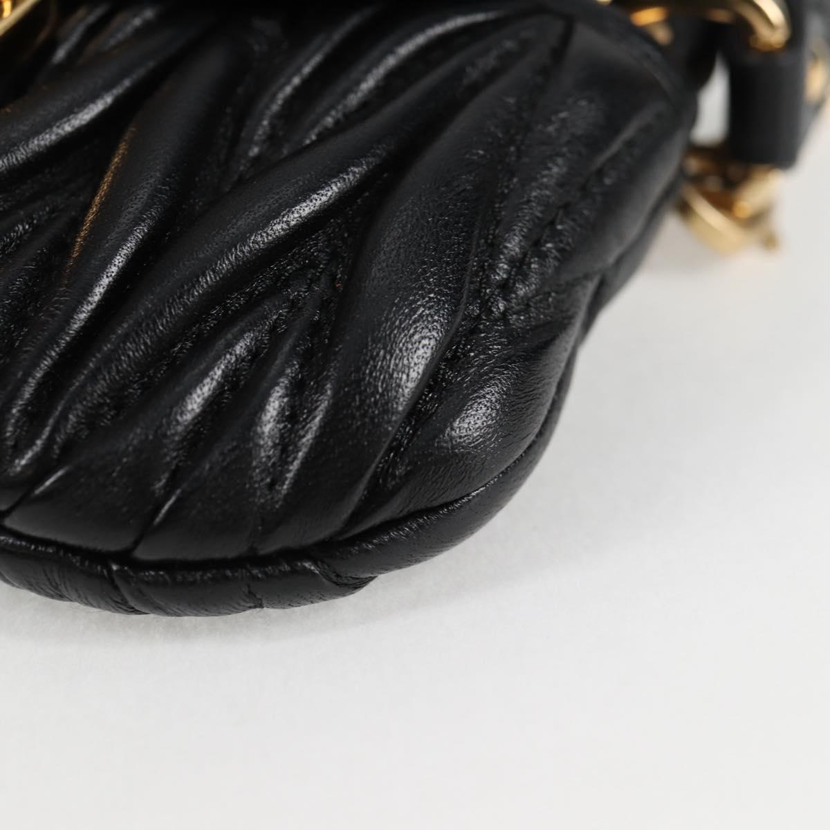 Miu Miu Matelasse Chain Pouch Shoulder Bag Leather Black Gold Auth 128140SM