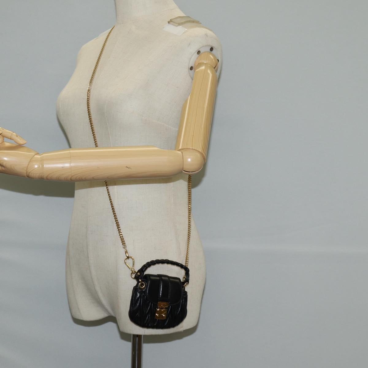 Miu Miu Matelasse Chain Pouch Shoulder Bag Leather Black Gold Auth 128140SM
