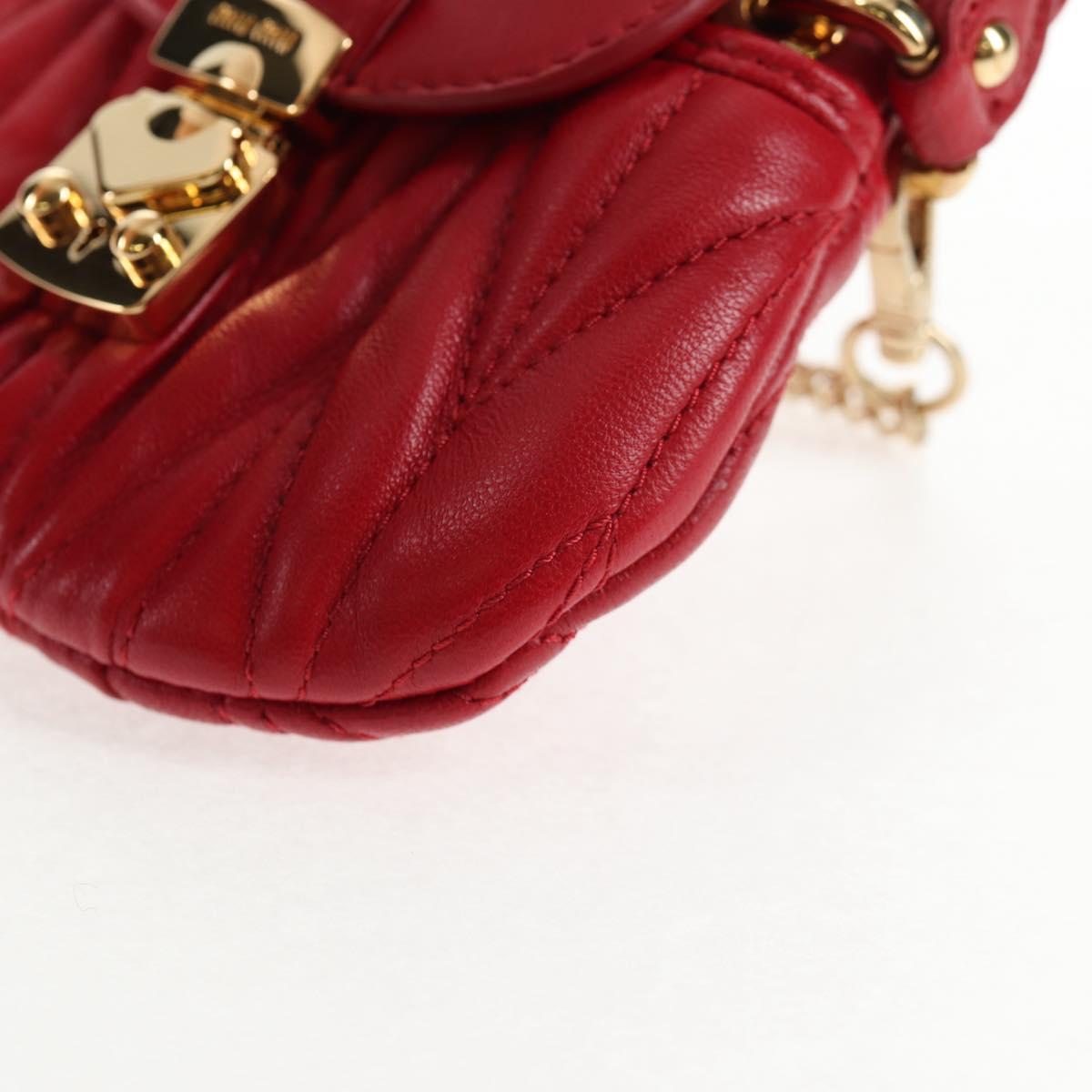 Miu Miu Matelasse Chain Shoulder Bag Leather Red Gold Auth 128161M