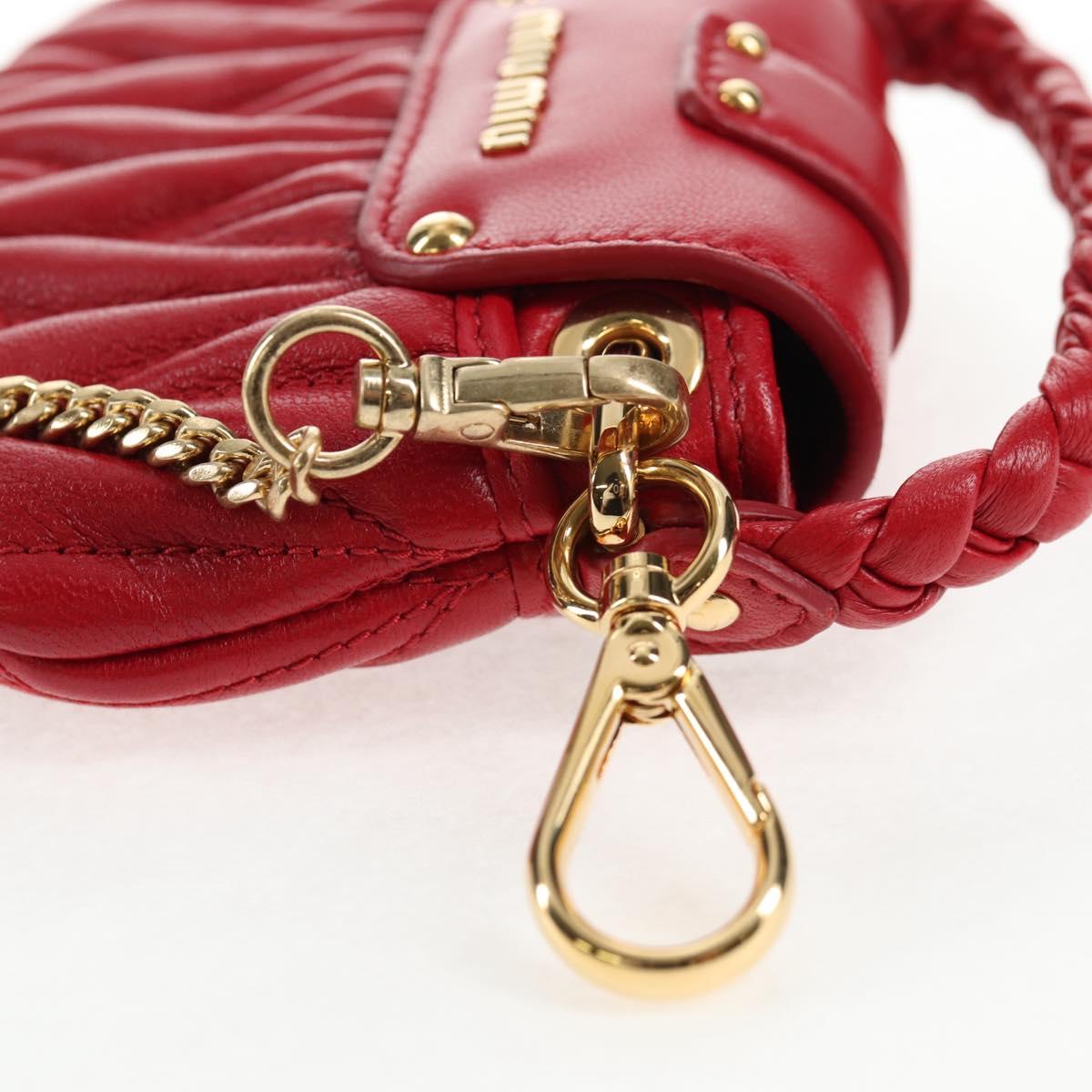 Miu Miu Matelasse Chain Shoulder Bag Leather Red Gold Auth 128161M