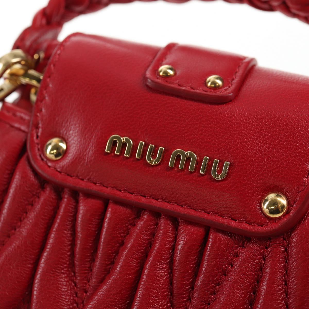 Miu Miu Matelasse Chain Shoulder Bag Leather Red Gold Auth 128161M
