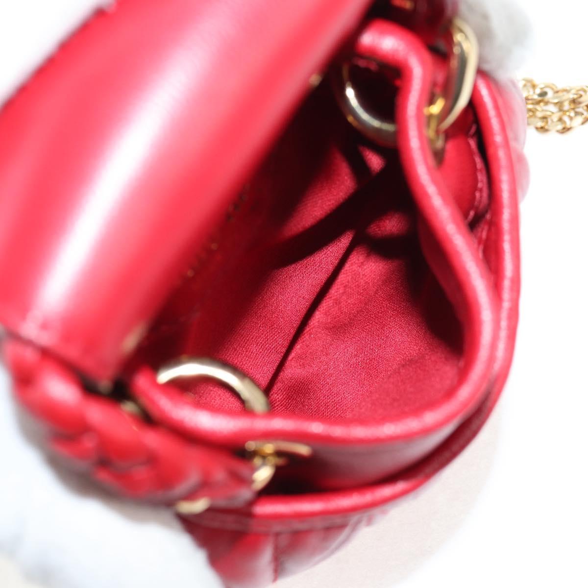 Miu Miu Matelasse Chain Shoulder Bag Leather Red Gold Auth 128161M