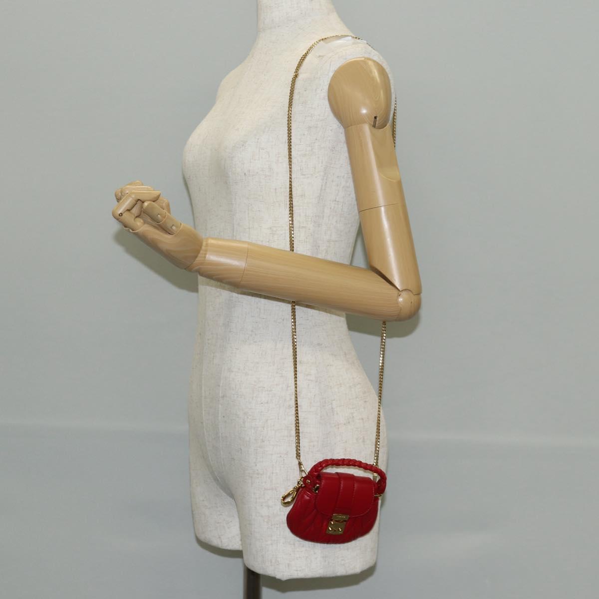 Miu Miu Matelasse Chain Shoulder Bag Leather Red Gold Auth 128161M