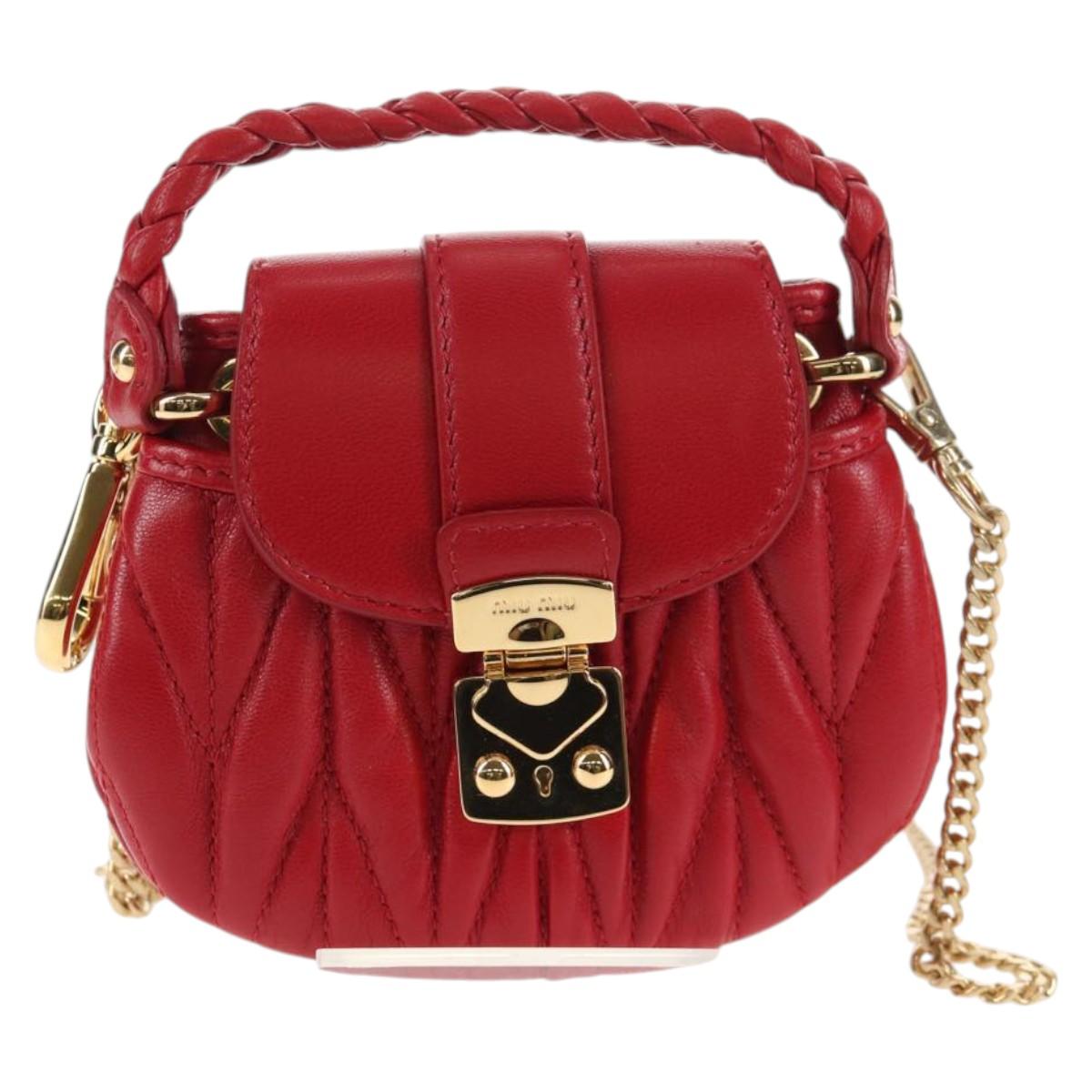 Miu Miu Matelasse Chain Shoulder Bag Leather Red Gold Auth 128161M