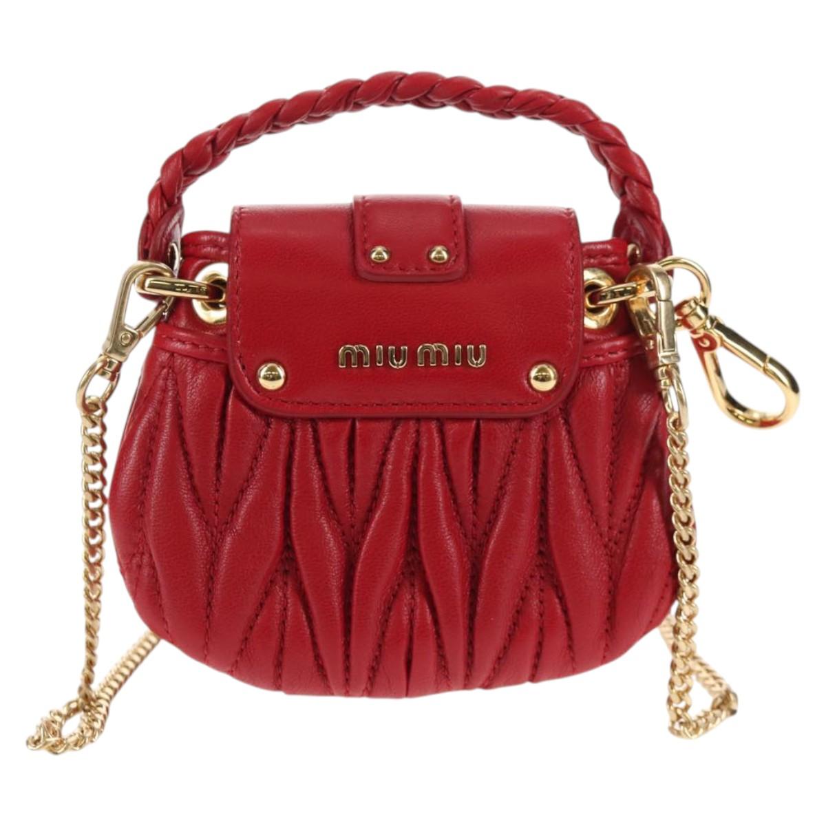 Miu Miu Matelasse Chain Shoulder Bag Leather Red Gold Auth 128161M