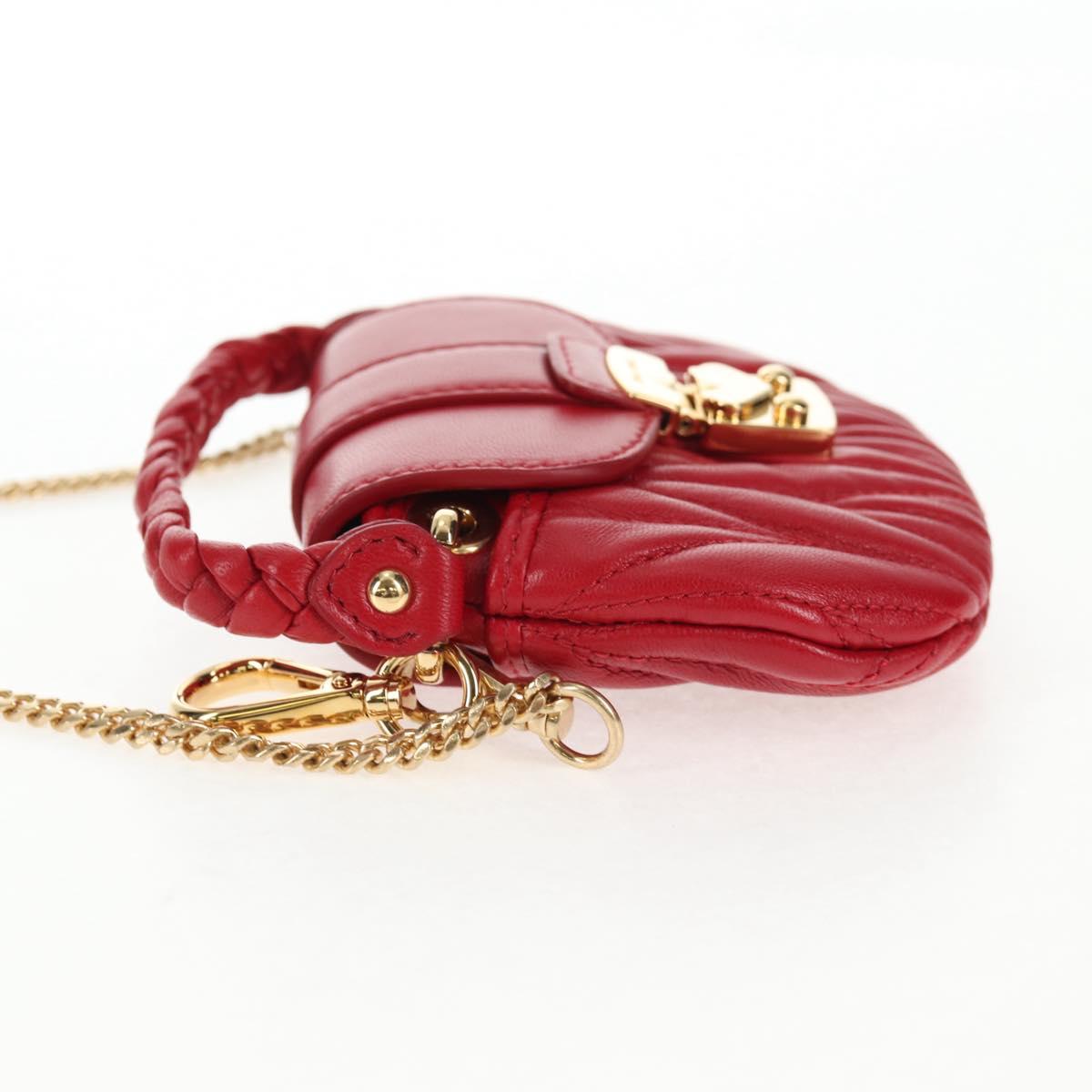 Miu Miu Matelasse Chain Shoulder Bag Leather Red Gold Auth 128161M
