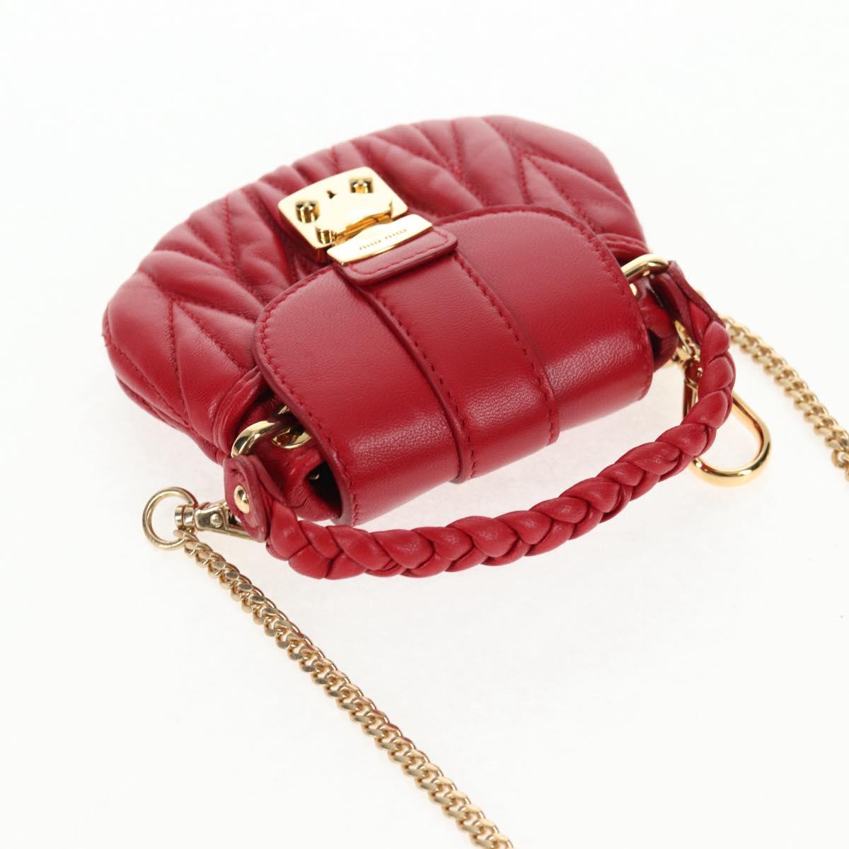 Miu Miu Matelasse Chain Shoulder Bag Leather Red Gold Auth 128161M