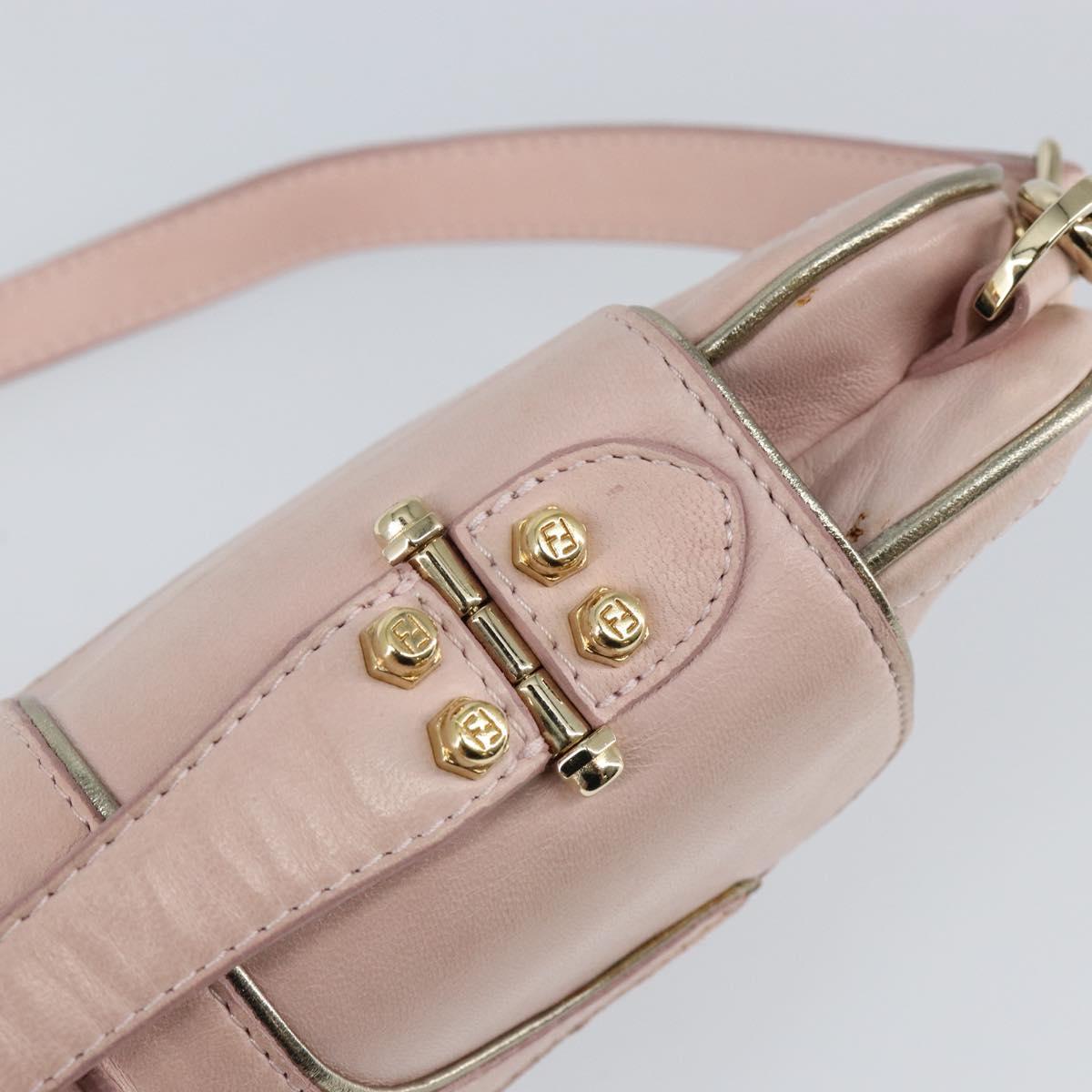 FENDI Hand Bag Leather 2way Pink Gold Auth 128165