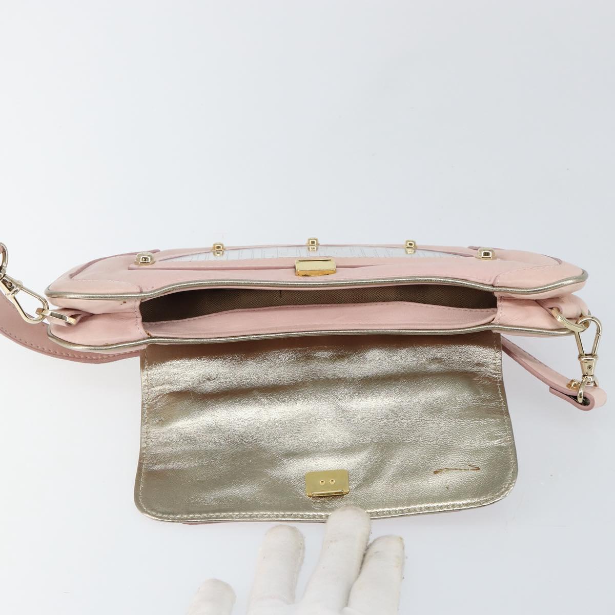 FENDI Hand Bag Leather 2way Pink Gold Auth 128165