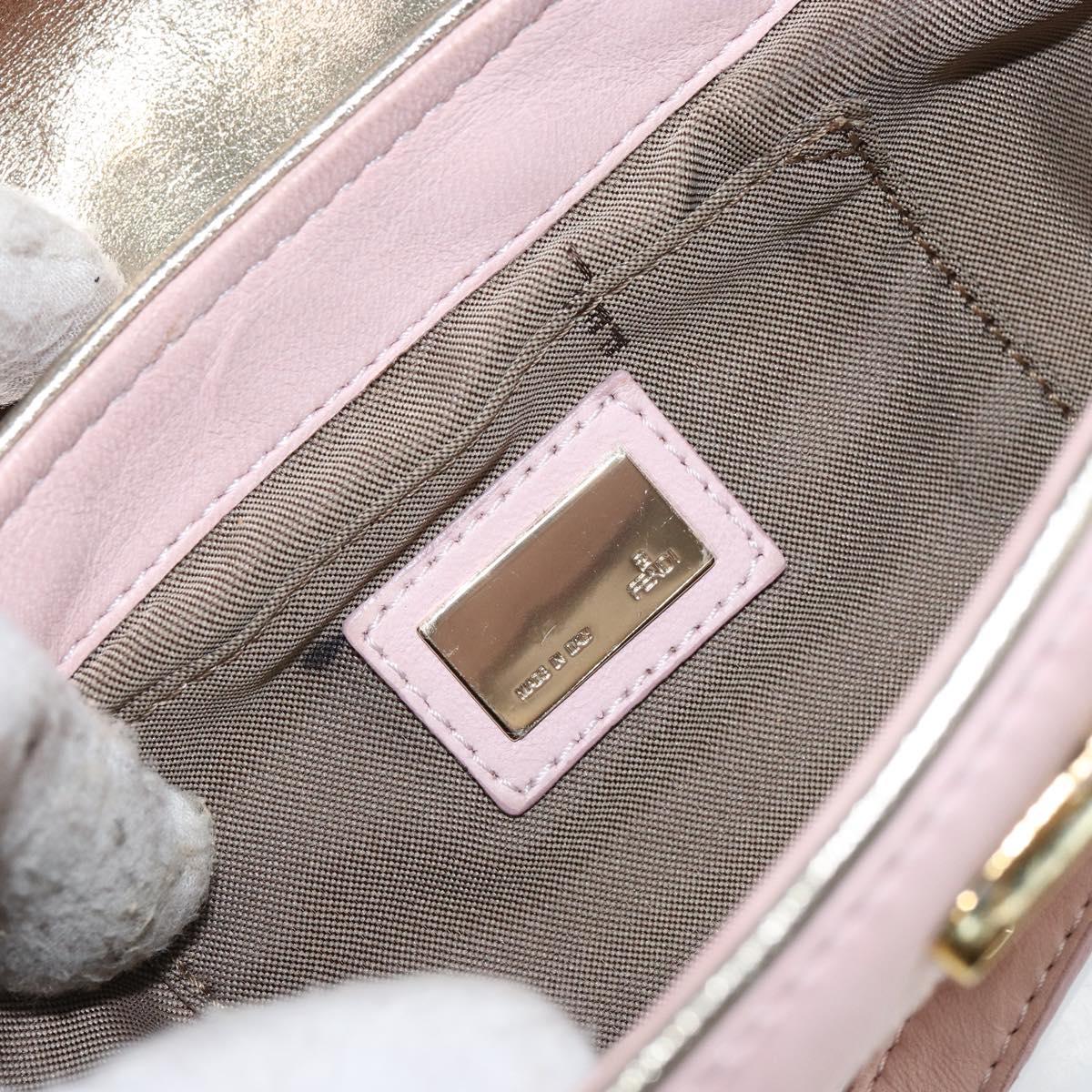 FENDI Hand Bag Leather 2way Pink Gold Auth 128165
