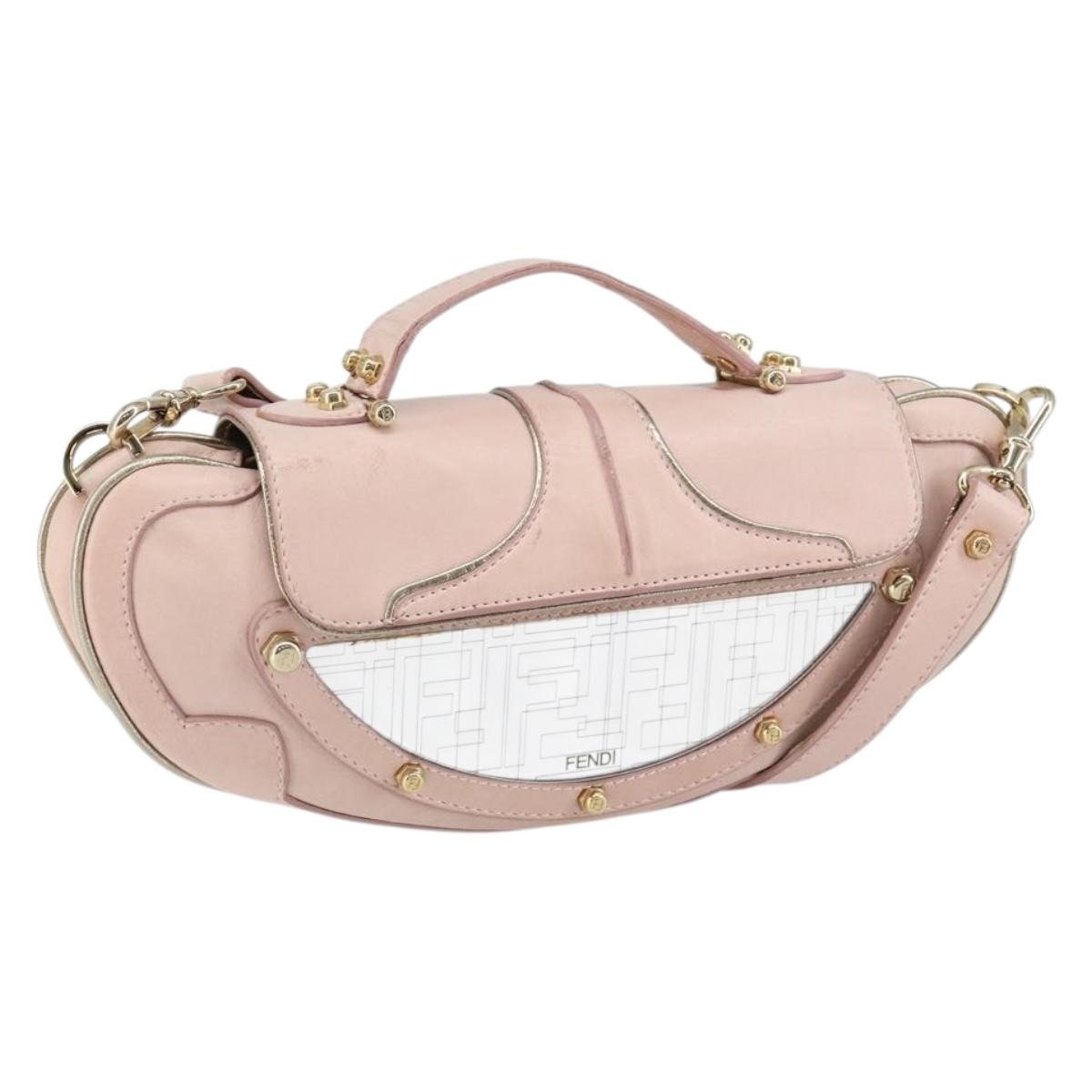 FENDI Hand Bag Leather 2way Pink Gold Auth 128165