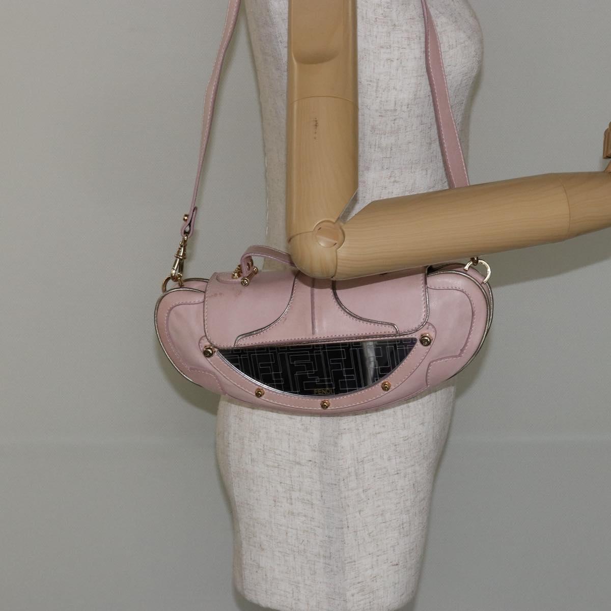 FENDI Hand Bag Leather 2way Pink Gold Auth 128165
