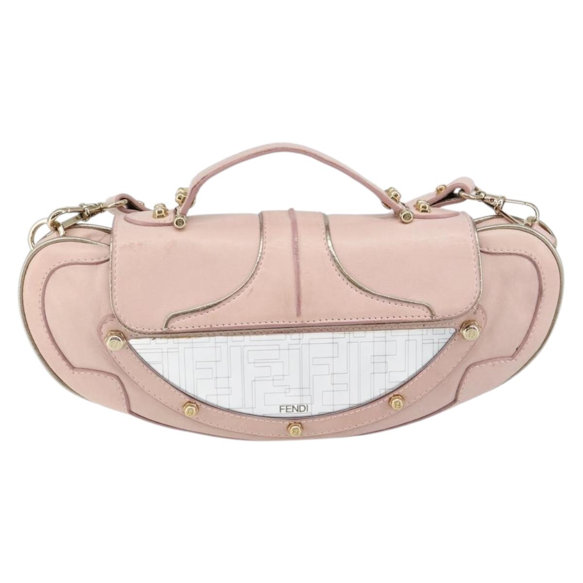 FENDI Hand Bag Leather 2way Pink Gold Auth 128165