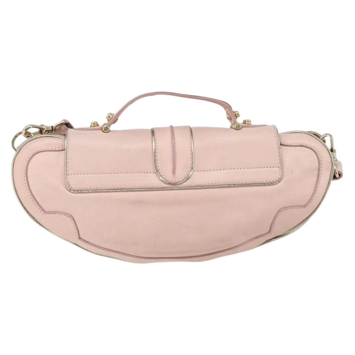 FENDI Hand Bag Leather 2way Pink Gold Auth 128165