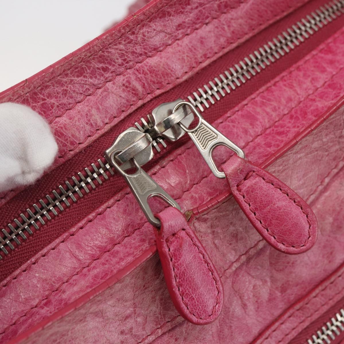 BALENCIAGA City Hand Bag Leather 2way Pink Silver 240578 Auth 128166