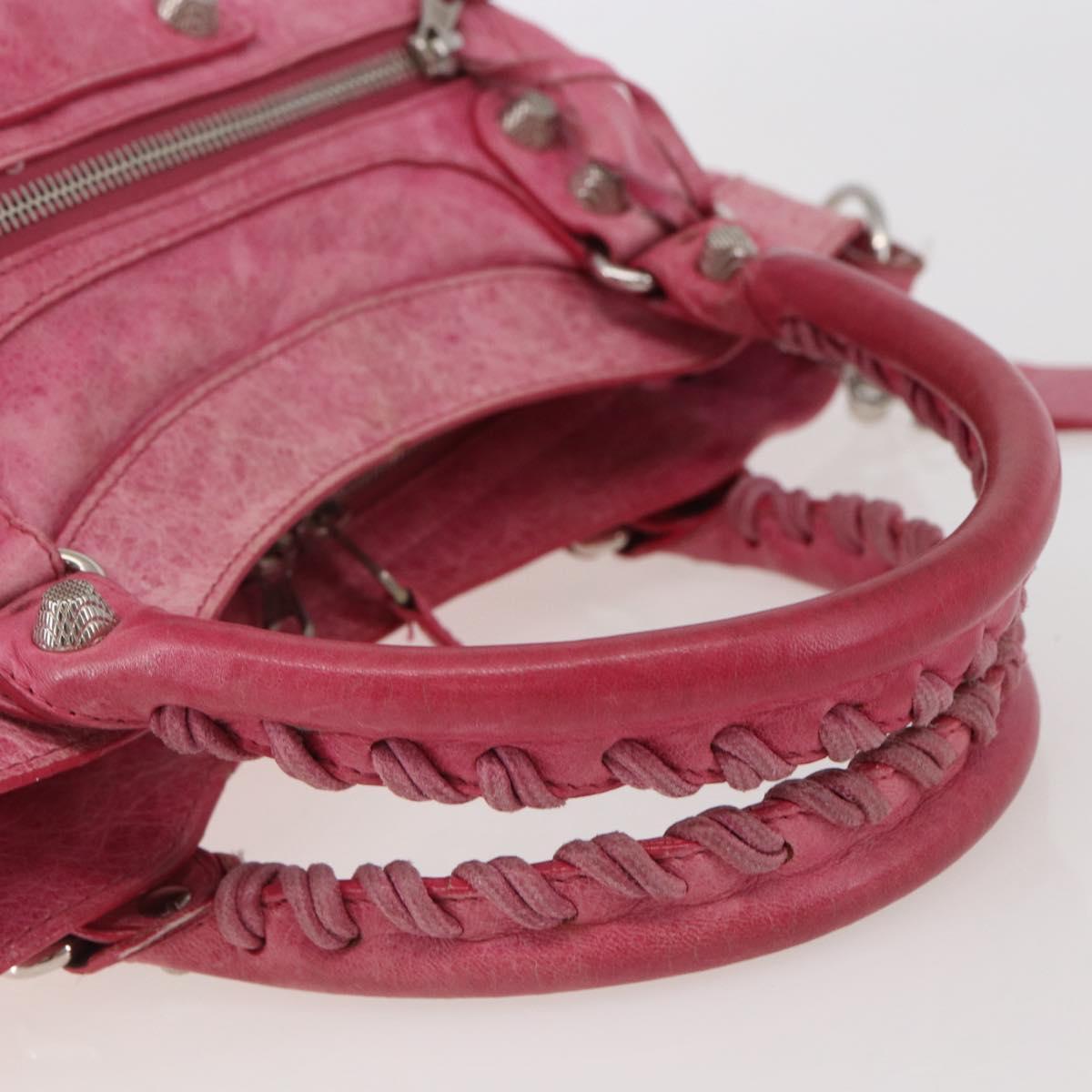 BALENCIAGA City Hand Bag Leather 2way Pink Silver 240578 Auth 128166