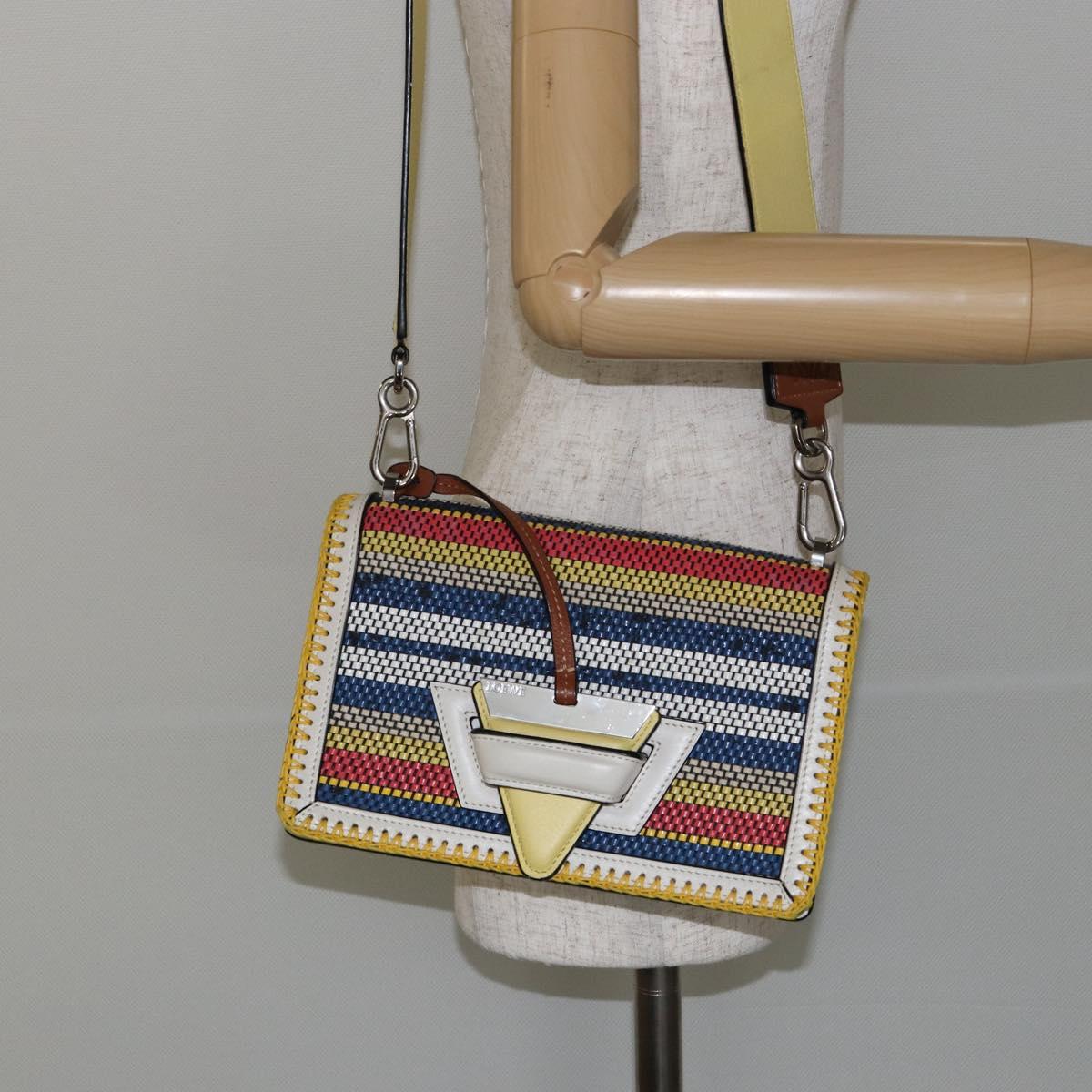 LOEWE Barcelona Shoulder Bag Leather Yellow Silver Auth 128170V