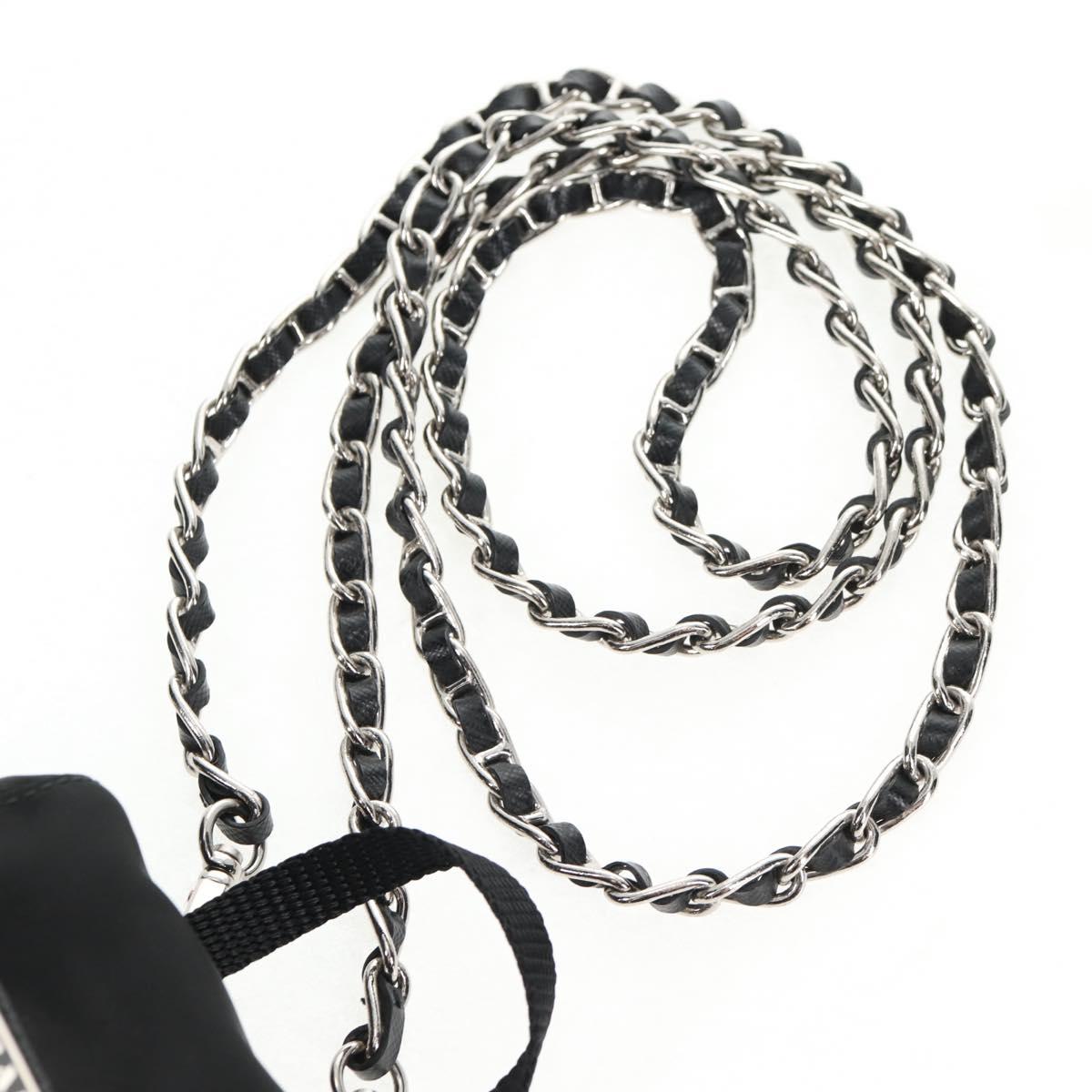 PRADA Chain Shoulder Bag Nylon Black Silver Auth 128179M
