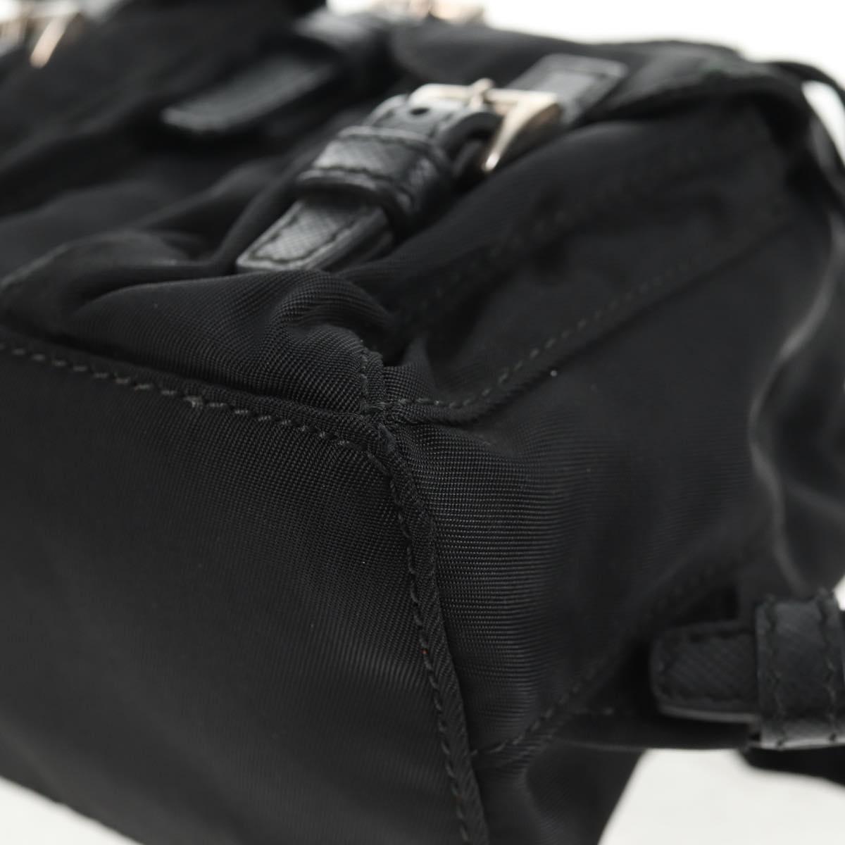 PRADA Chain Shoulder Bag Nylon Black Silver Auth 128179M