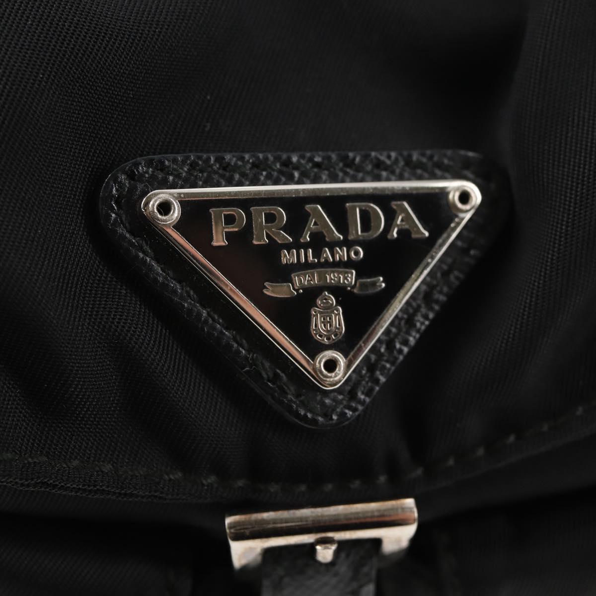 PRADA Chain Shoulder Bag Nylon Black Silver Auth 128179M