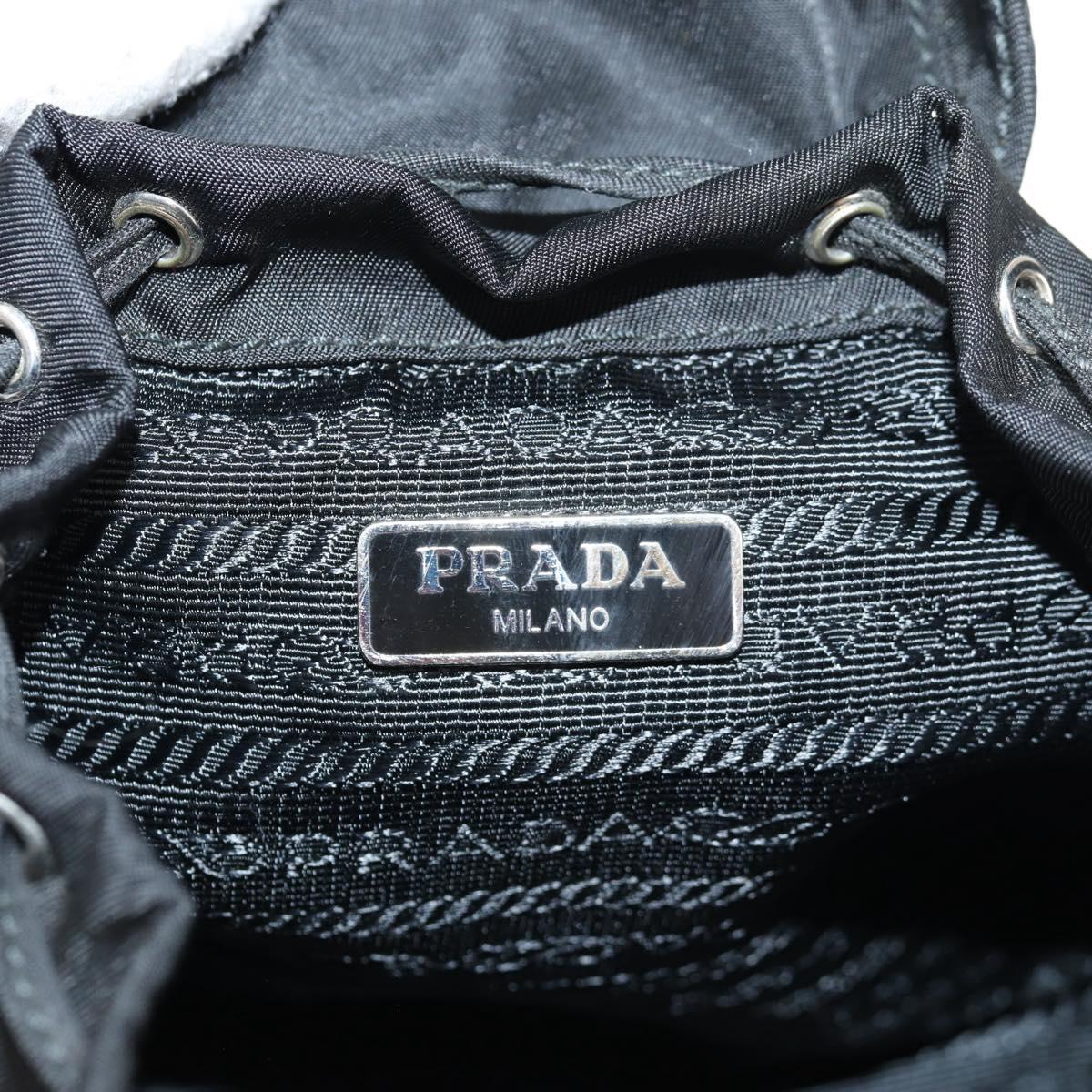 PRADA Chain Shoulder Bag Nylon Black Silver Auth 128179M