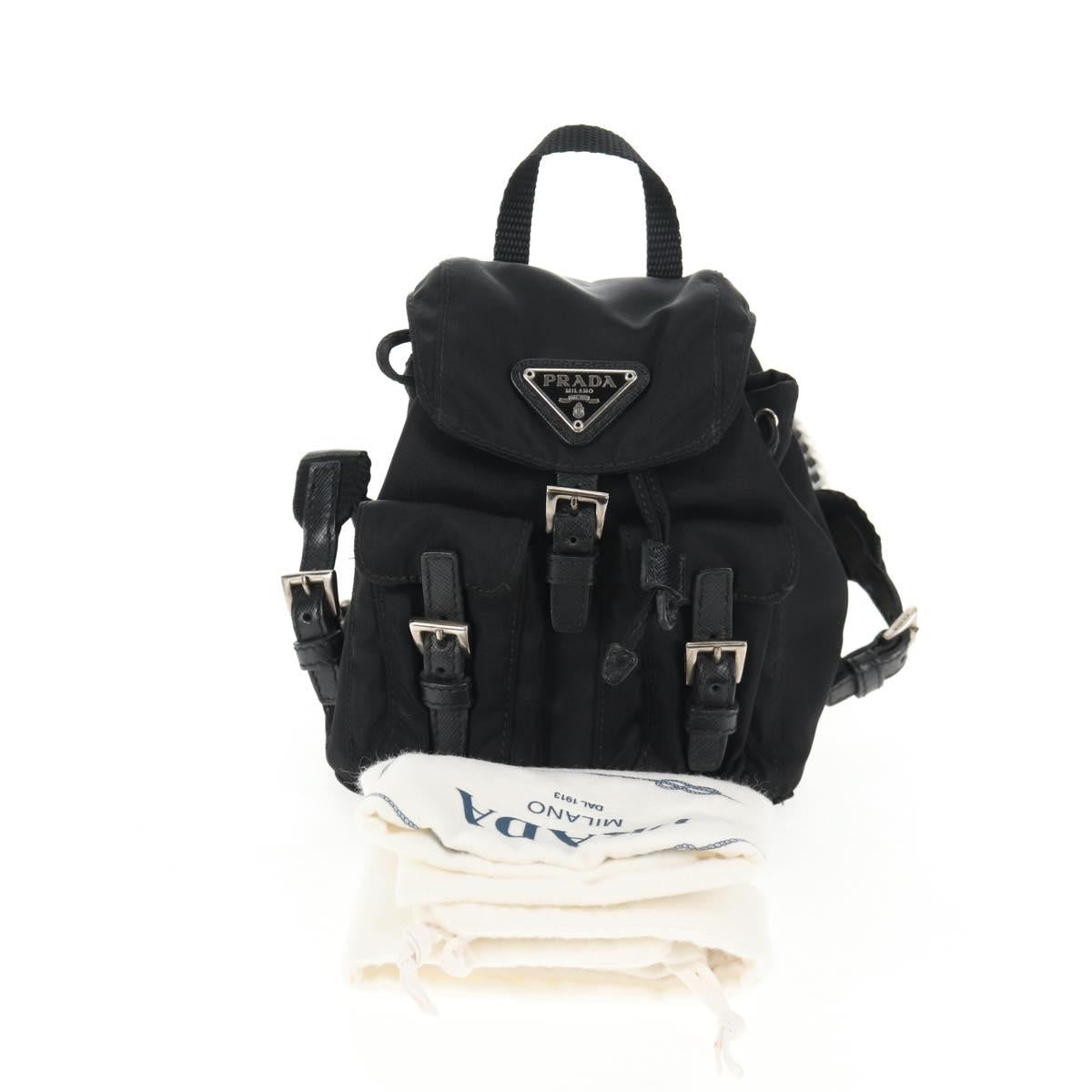 PRADA Chain Shoulder Bag Nylon Black Silver Auth 128179M