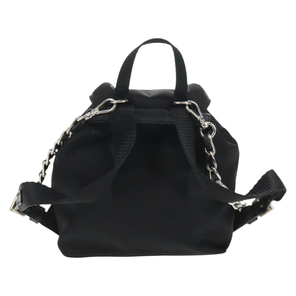 PRADA Chain Shoulder Bag Nylon Black Silver Auth 128179M