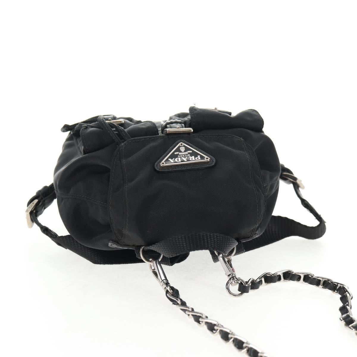 PRADA Chain Shoulder Bag Nylon Black Silver Auth 128179M