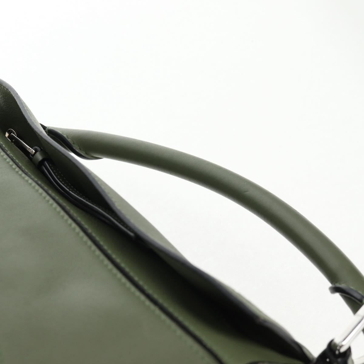 LOEWE Anagram Puzzle Hand Bag Leather Khaki Silver Auth 128180M