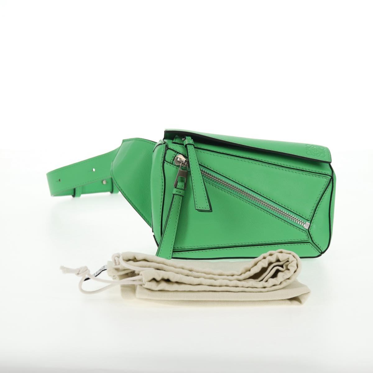 LOEWE Puzzle bag Anagram Waist bag Leather Green Silver Auth 128181M