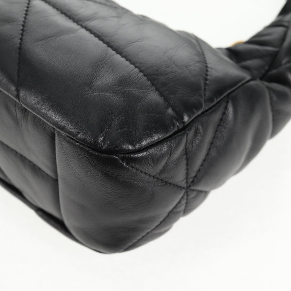 PRADA Hand Bag Leather 2way Black Gold Auth 128189M