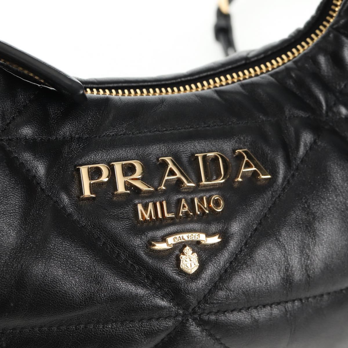 PRADA Hand Bag Leather 2way Black Gold Auth 128189M