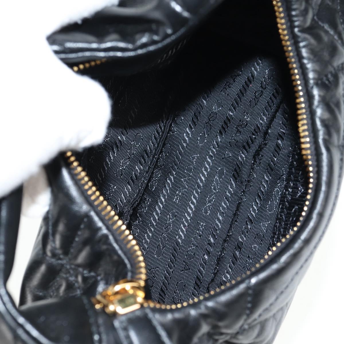 PRADA Hand Bag Leather 2way Black Gold Auth 128189M
